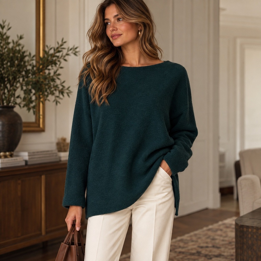 Charter Club 100% Cashmere Sweater Small Oversized Green Boat Neck Quiet Luxury